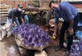 Three massive amethyst clusters recovered from historic Bolivian mine